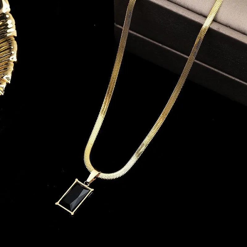 Geometric Crystal Square Stainless Steel Necklace Charm Jewelry NCJT32
