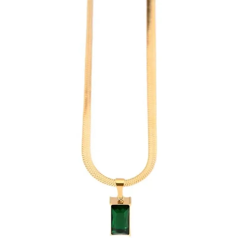 Geometric Crystal Square Stainless Steel Necklace Charm Jewelry NCJT32