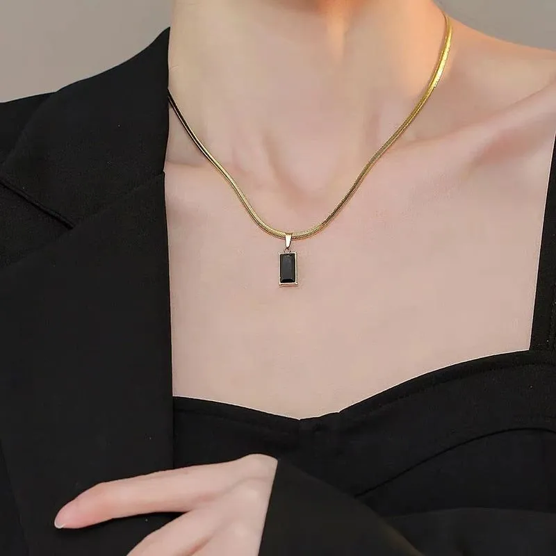 Geometric Crystal Square Stainless Steel Necklace Charm Jewelry NCJT32
