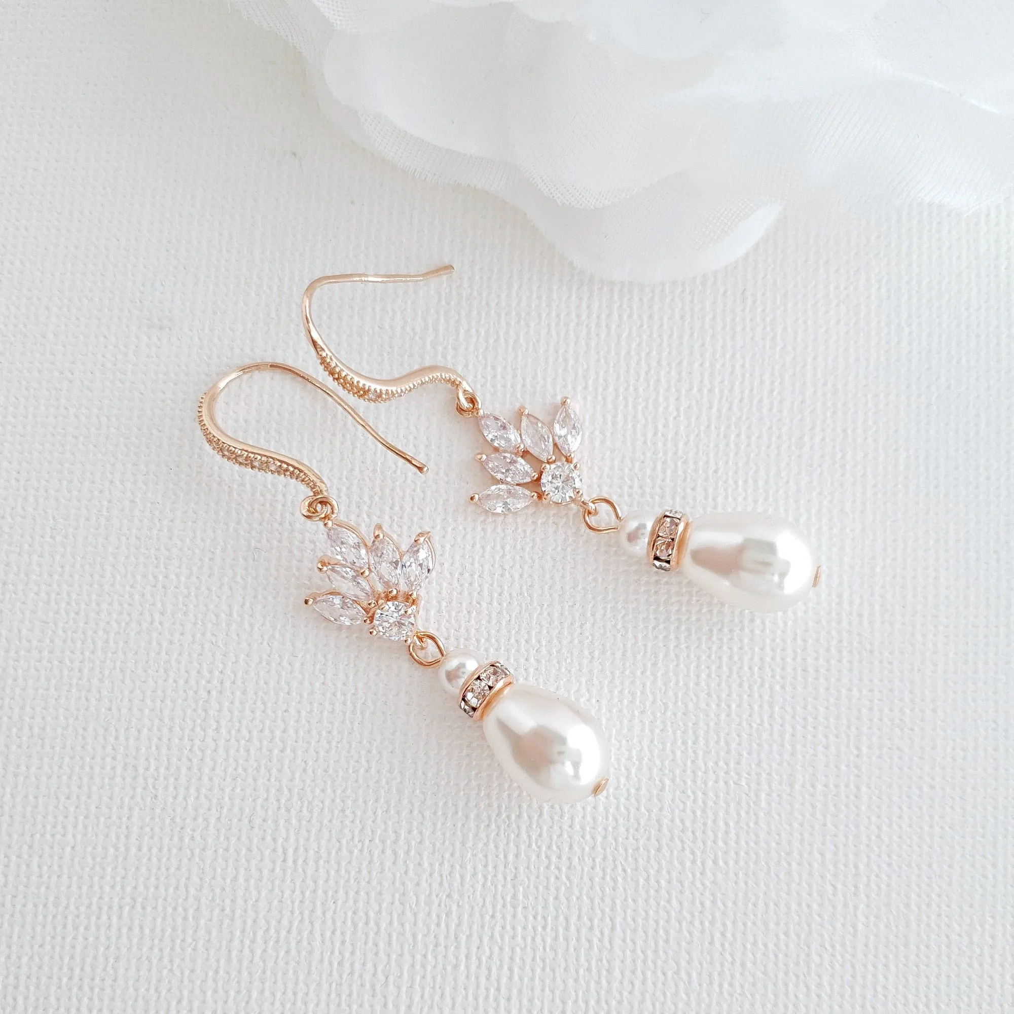 Gold and Pearl Dangle Earrings for Weddings-Rosa