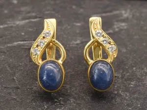 Gold Sapphire Earrings - Natural Sapphire, Blue Sapphire Earrings