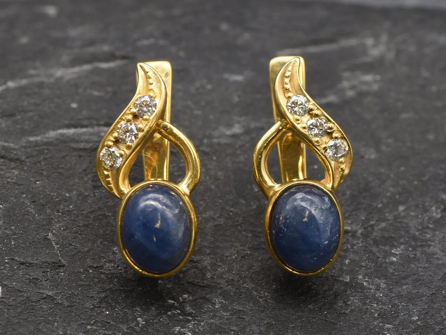 Gold Sapphire Earrings - Natural Sapphire, Blue Sapphire Earrings