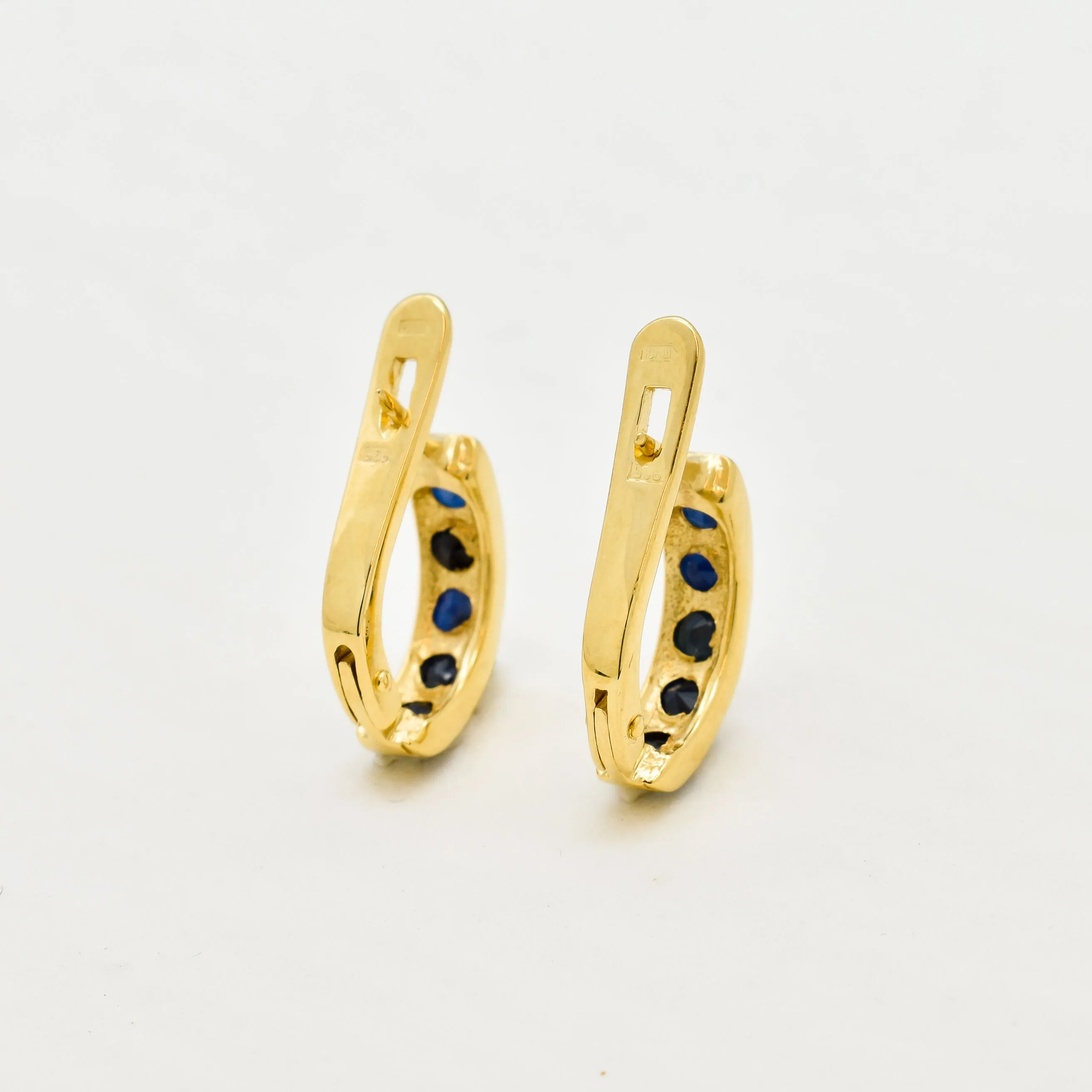 Gold Sapphire Huggies - Gold Hoop Earrings - Dainty Blue Hoops