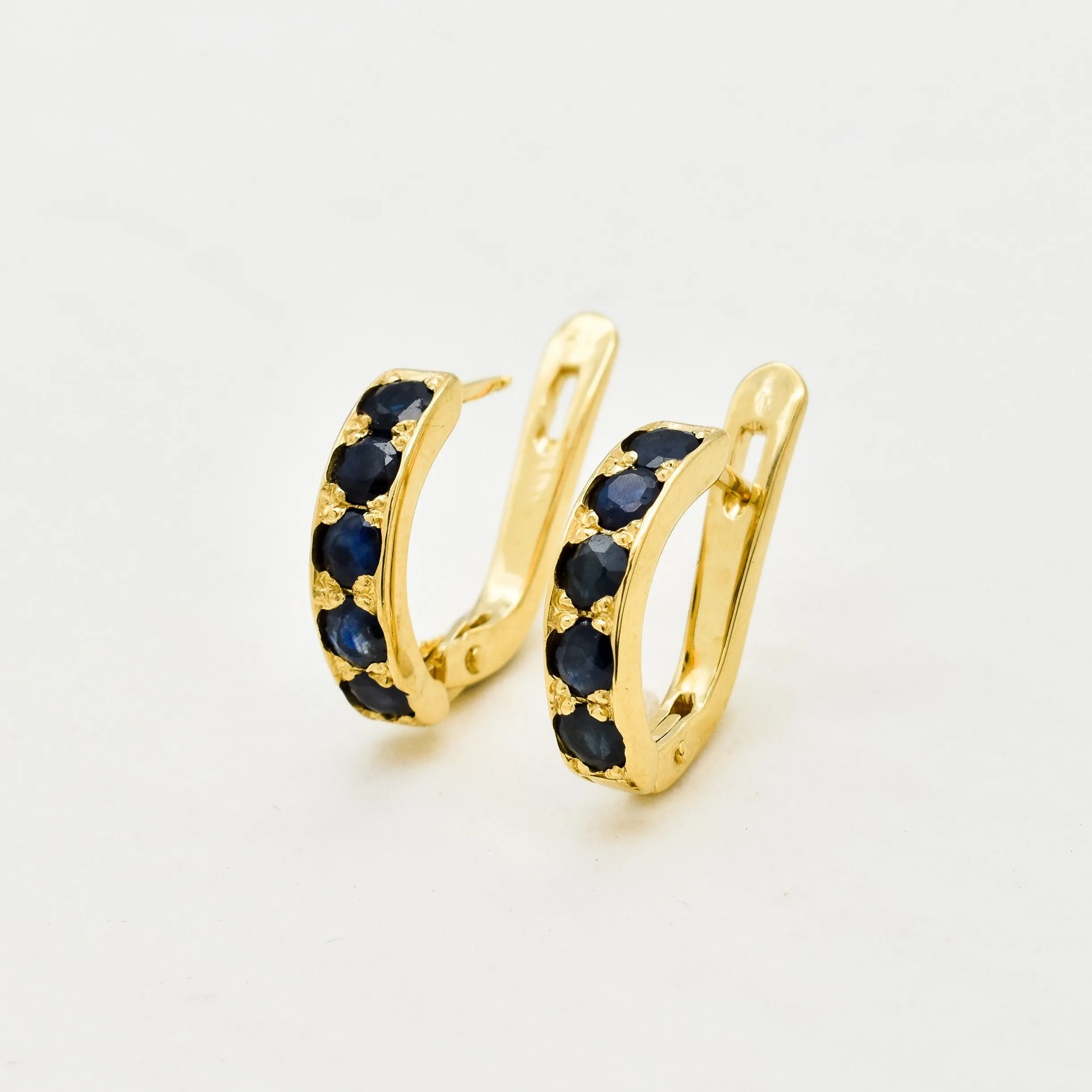 Gold Sapphire Huggies - Gold Hoop Earrings - Dainty Blue Hoops