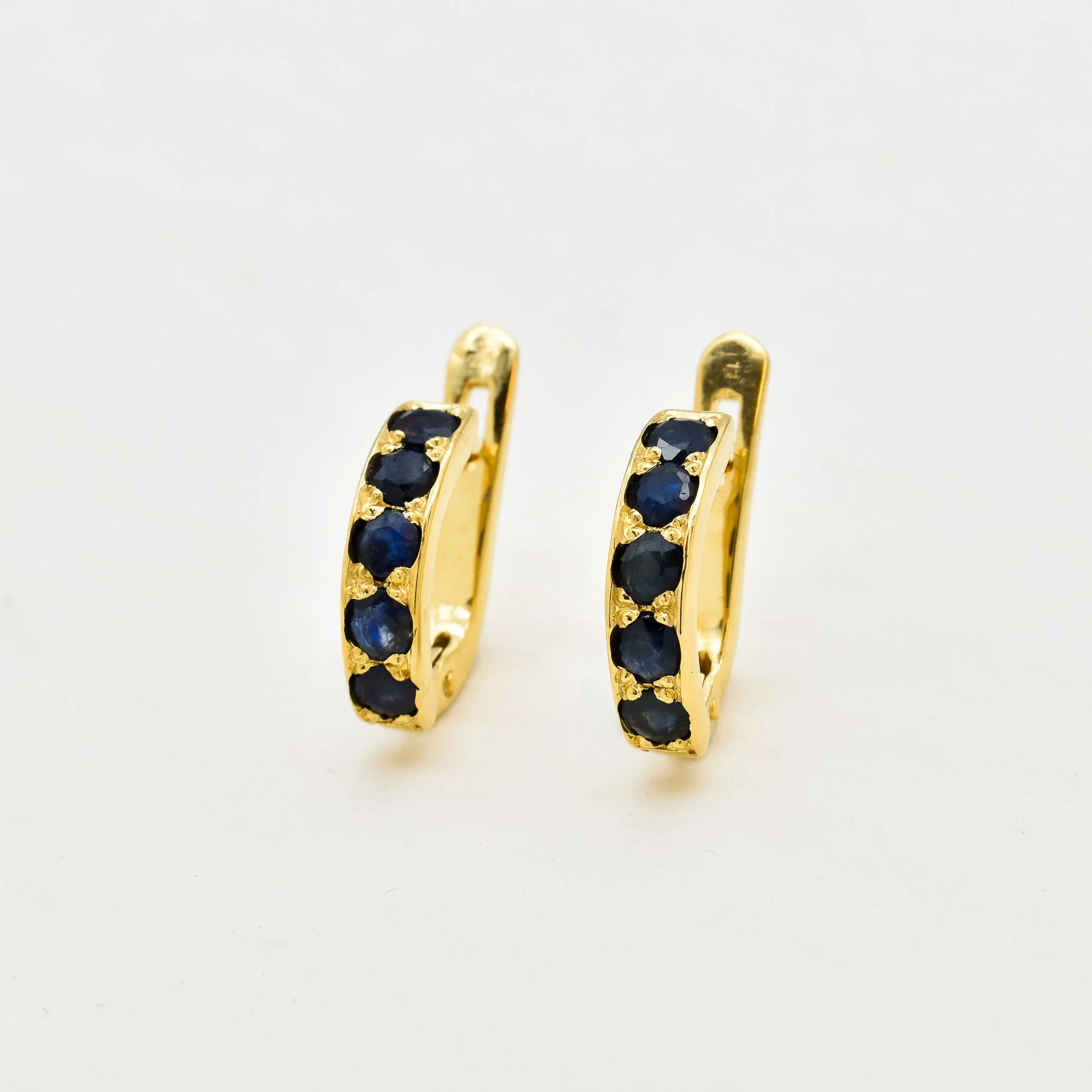 Gold Sapphire Huggies - Gold Hoop Earrings - Dainty Blue Hoops