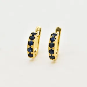 Gold Sapphire Huggies - Gold Hoop Earrings - Dainty Blue Hoops