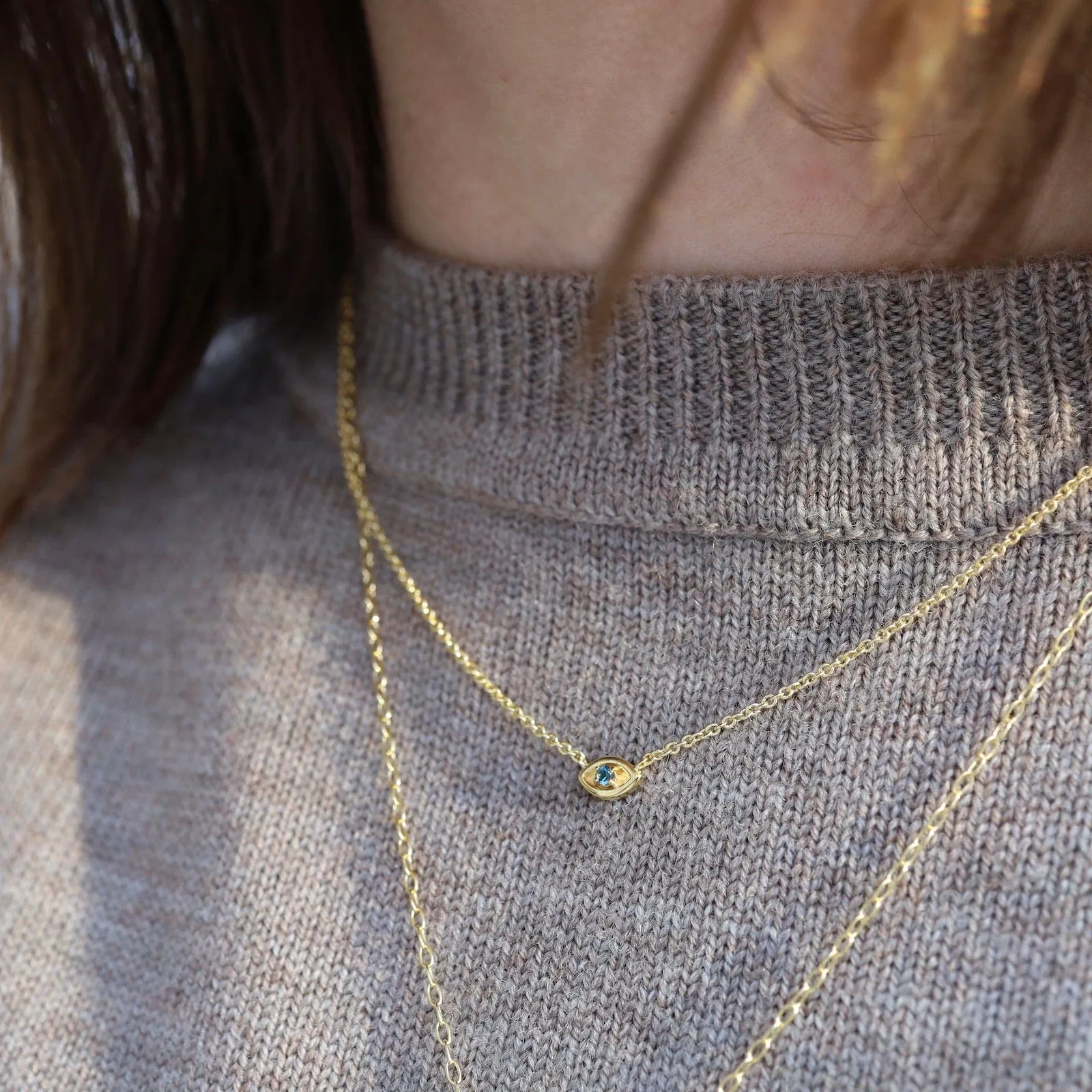 Gold Vermeil Evil Eye with London Blue Topaz Necklace