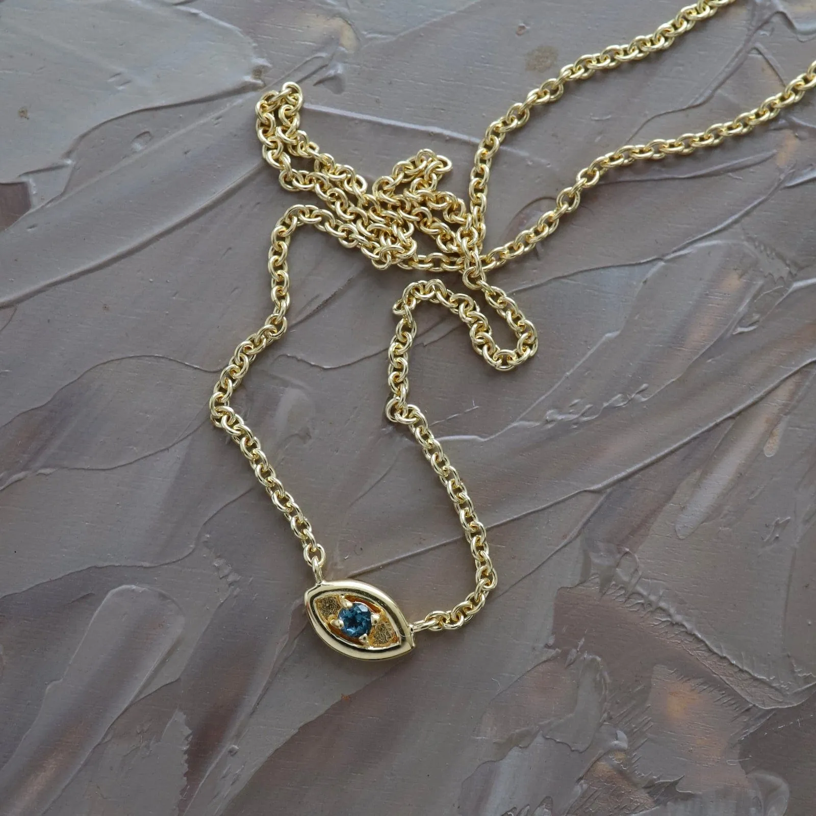 Gold Vermeil Evil Eye with London Blue Topaz Necklace