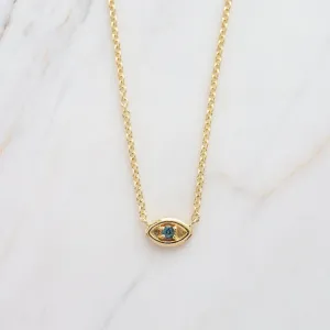 Gold Vermeil Evil Eye with London Blue Topaz Necklace