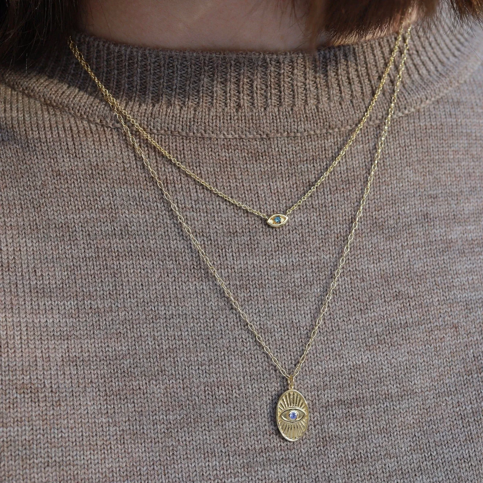 Gold Vermeil Evil Eye with London Blue Topaz Necklace