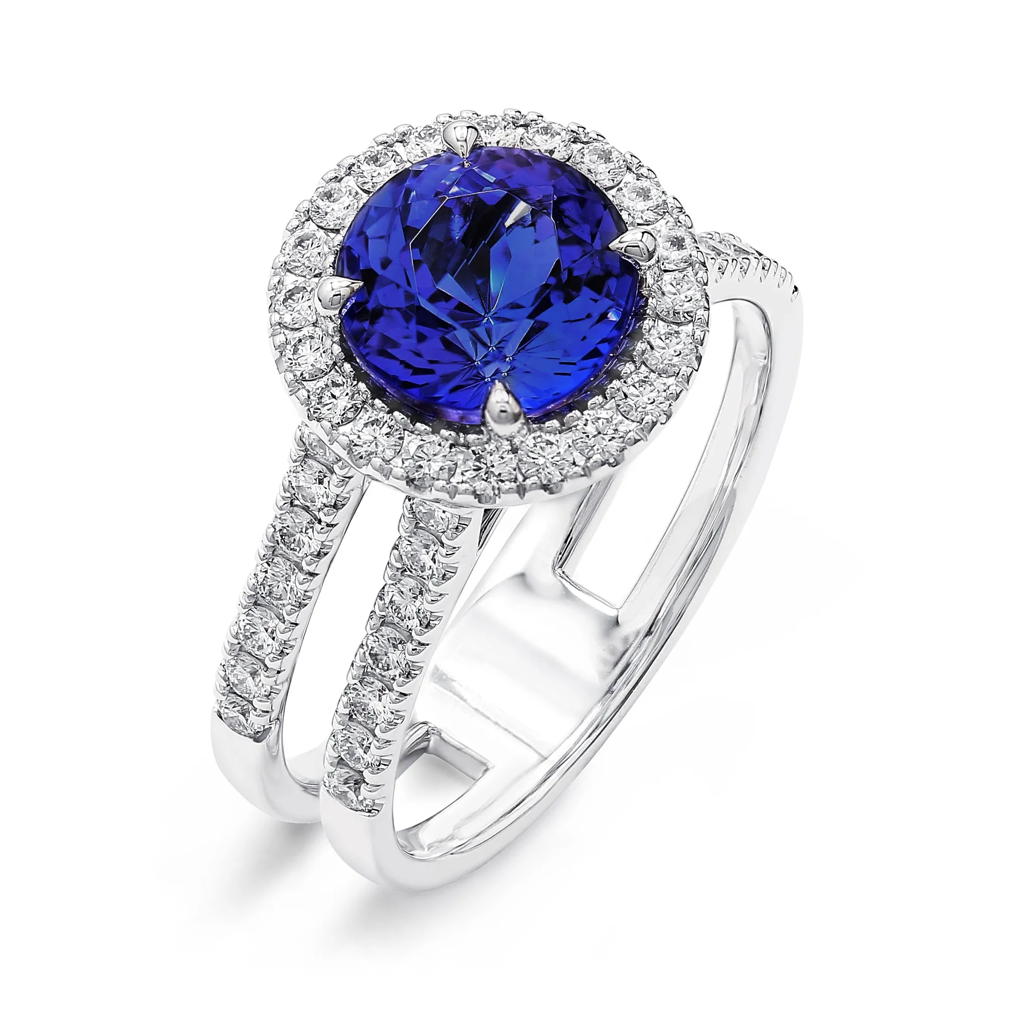 Halo Tanzanite and Diamond Split Band Ring