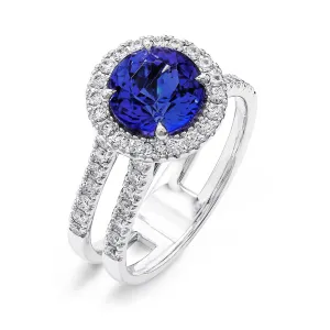 Halo Tanzanite and Diamond Split Band Ring