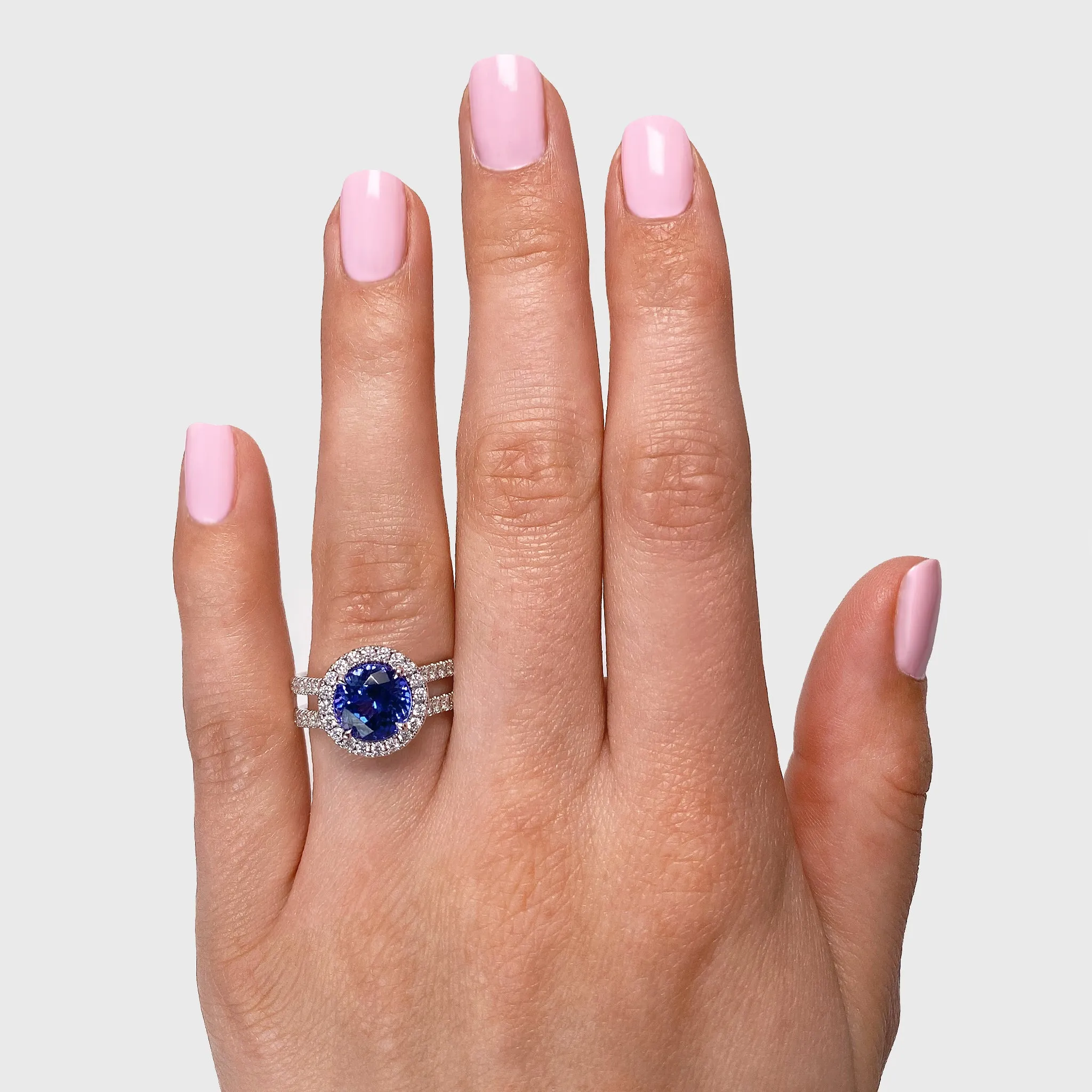 Halo Tanzanite and Diamond Split Band Ring