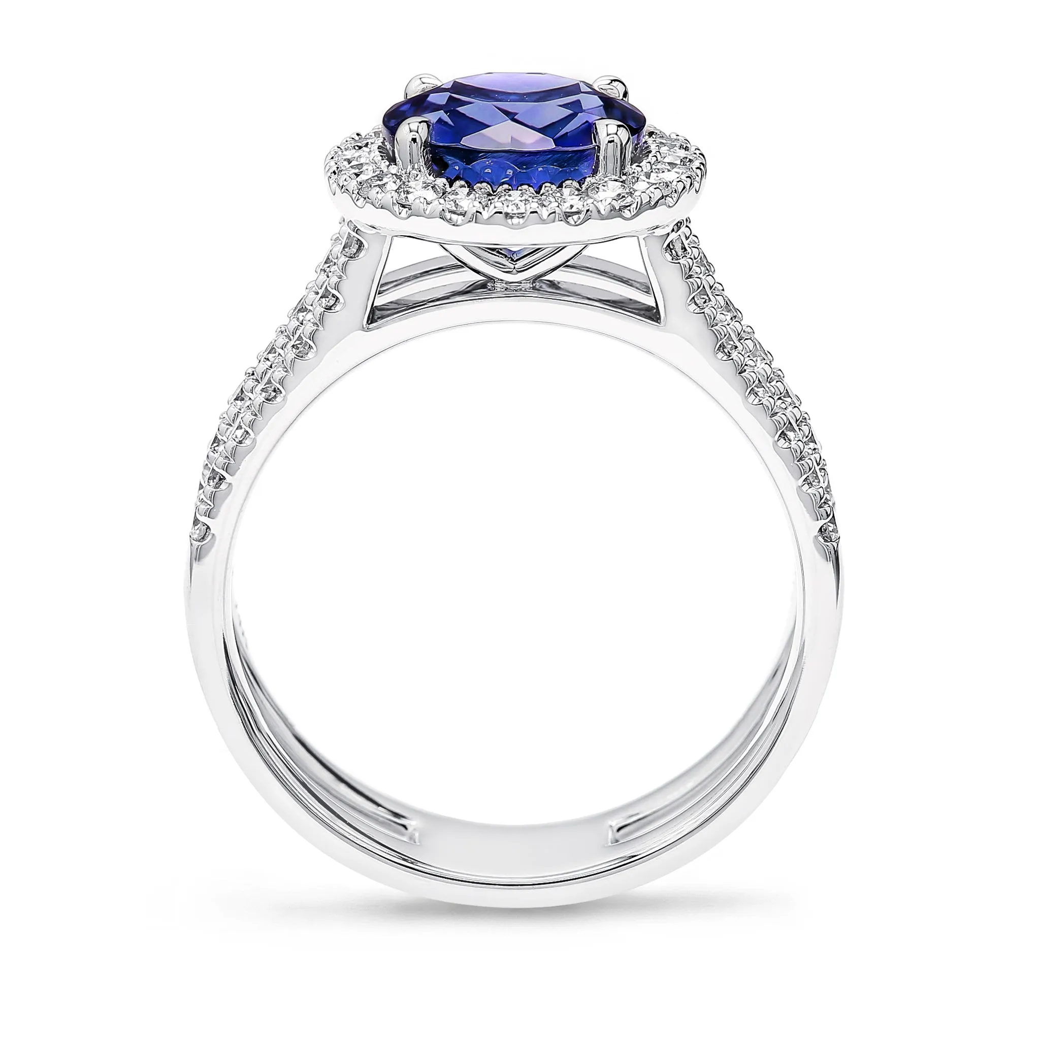 Halo Tanzanite and Diamond Split Band Ring