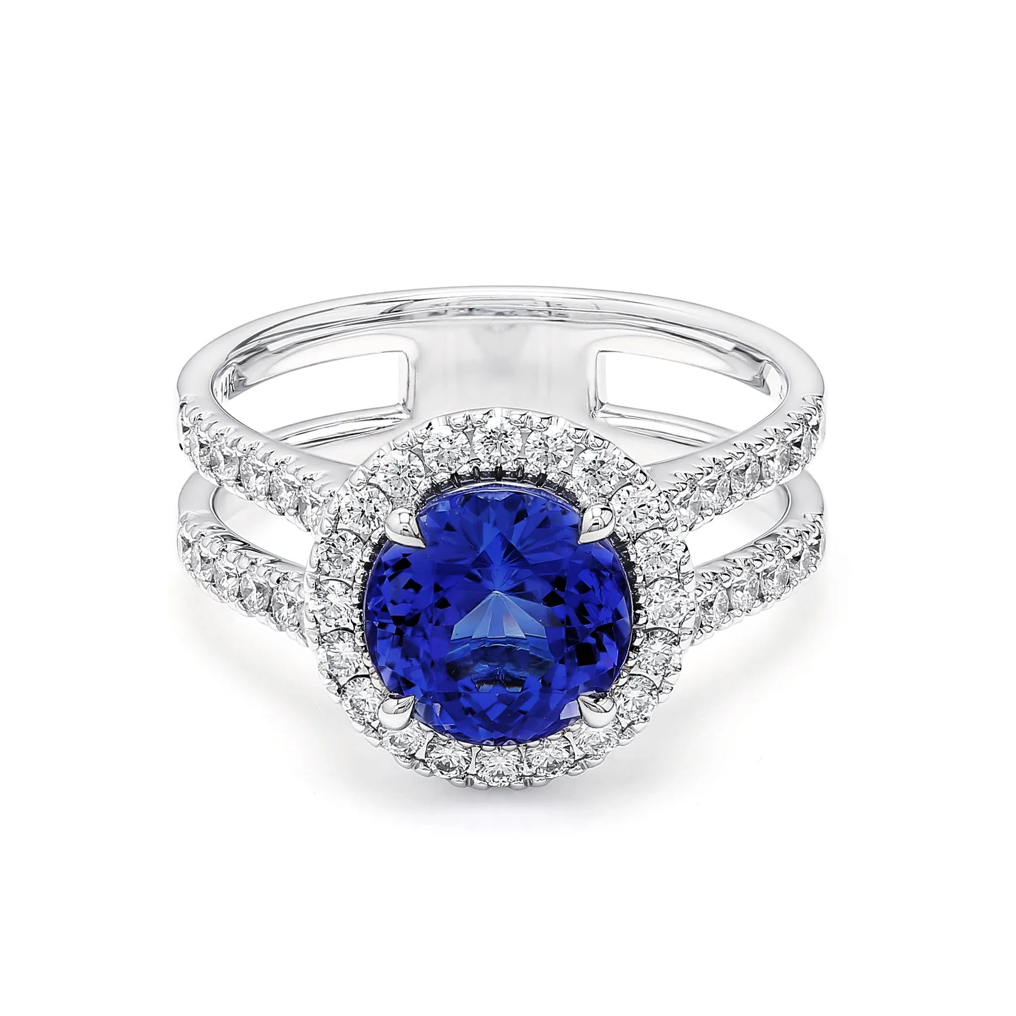Halo Tanzanite and Diamond Split Band Ring