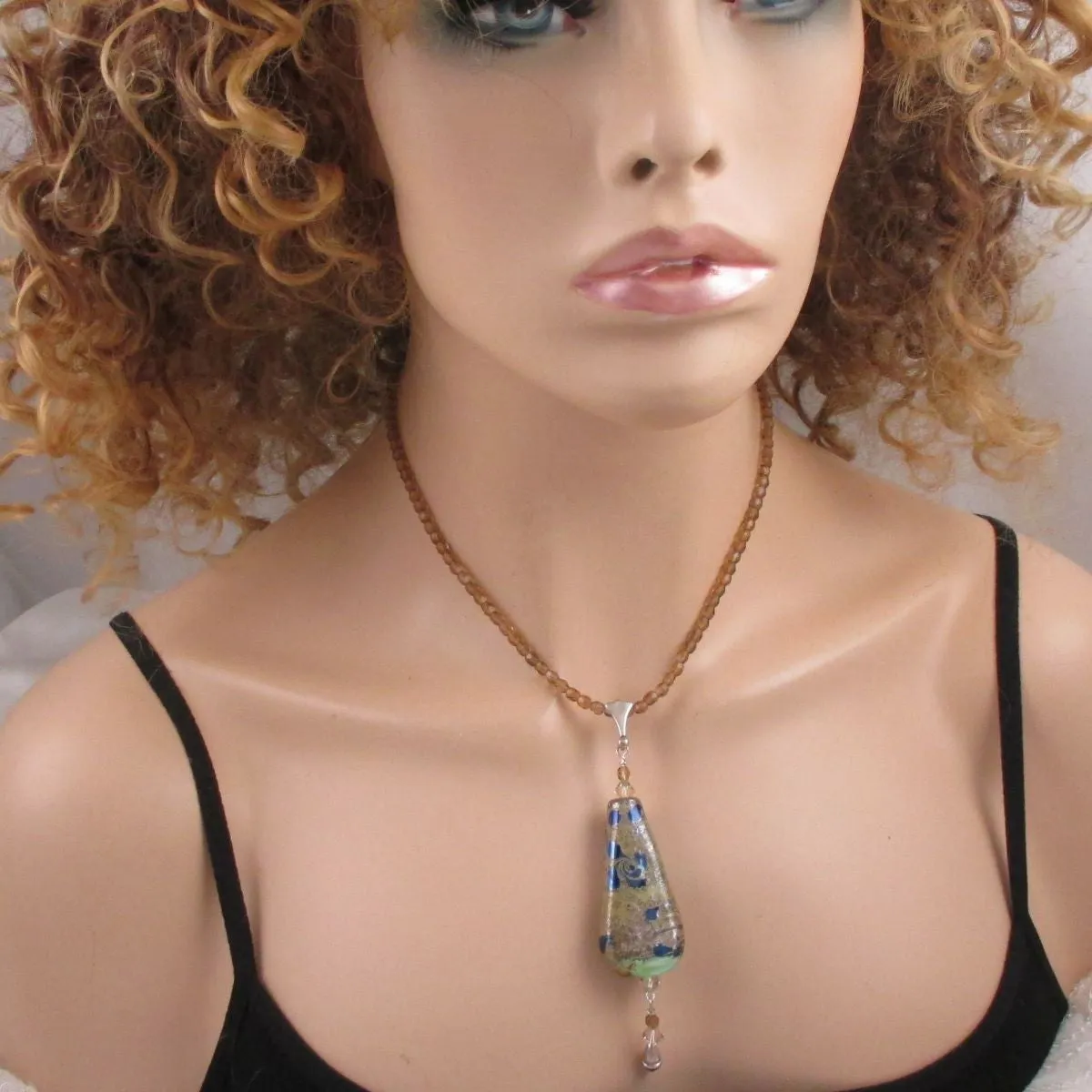 Handmade Artisan Teardrop Pendant and Topaz Necklace
