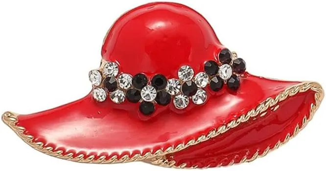 Hat Shape Brooches Pins for Ladies Rhinestone Floral Hat Lapel Pin Dainty Hat Pin for Women Dress Coat Suit Accessories Trendy Clothings Hats Bags Badges