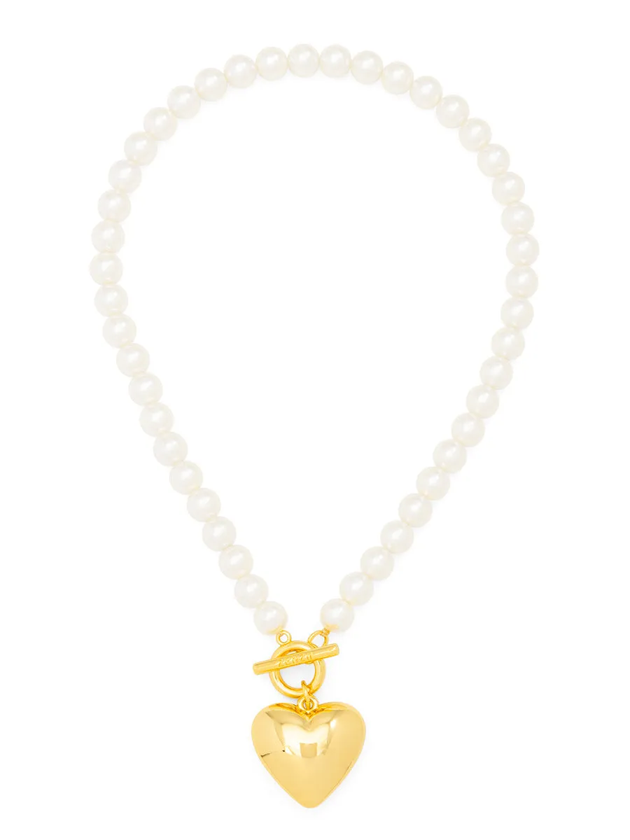HEART CHARM PEARL NECKLACE
