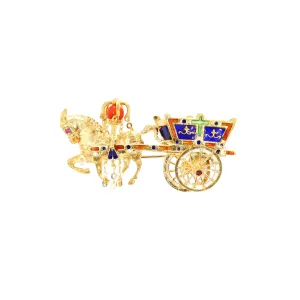 Horse-drawn Chariot Pin with Rubies and Coral Bead