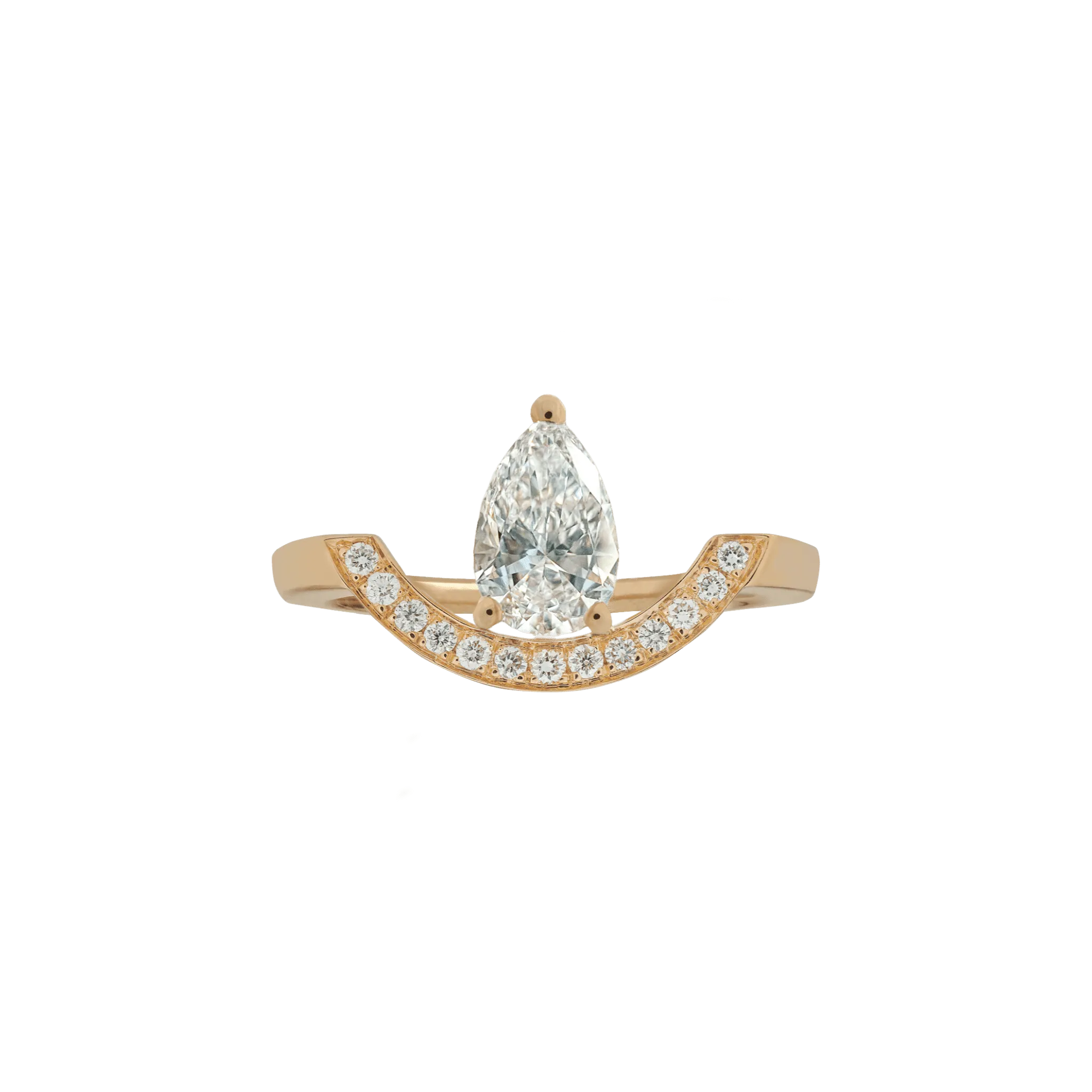 Intrépide grand arc pavée poire solitaire ring