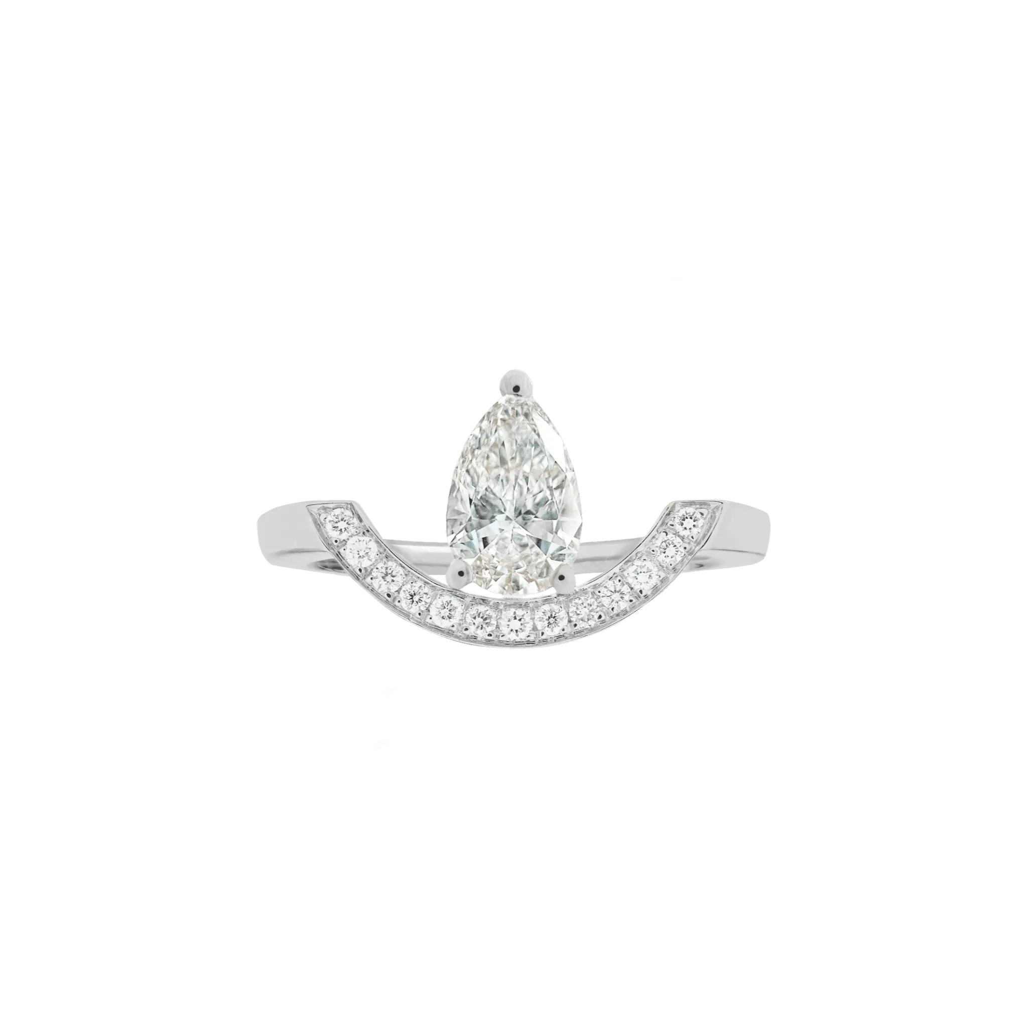 Intrépide grand arc pavée poire solitaire ring