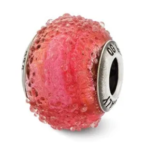Italian Pink & Orange Textured Glass Charm Bead in Sterling Silver