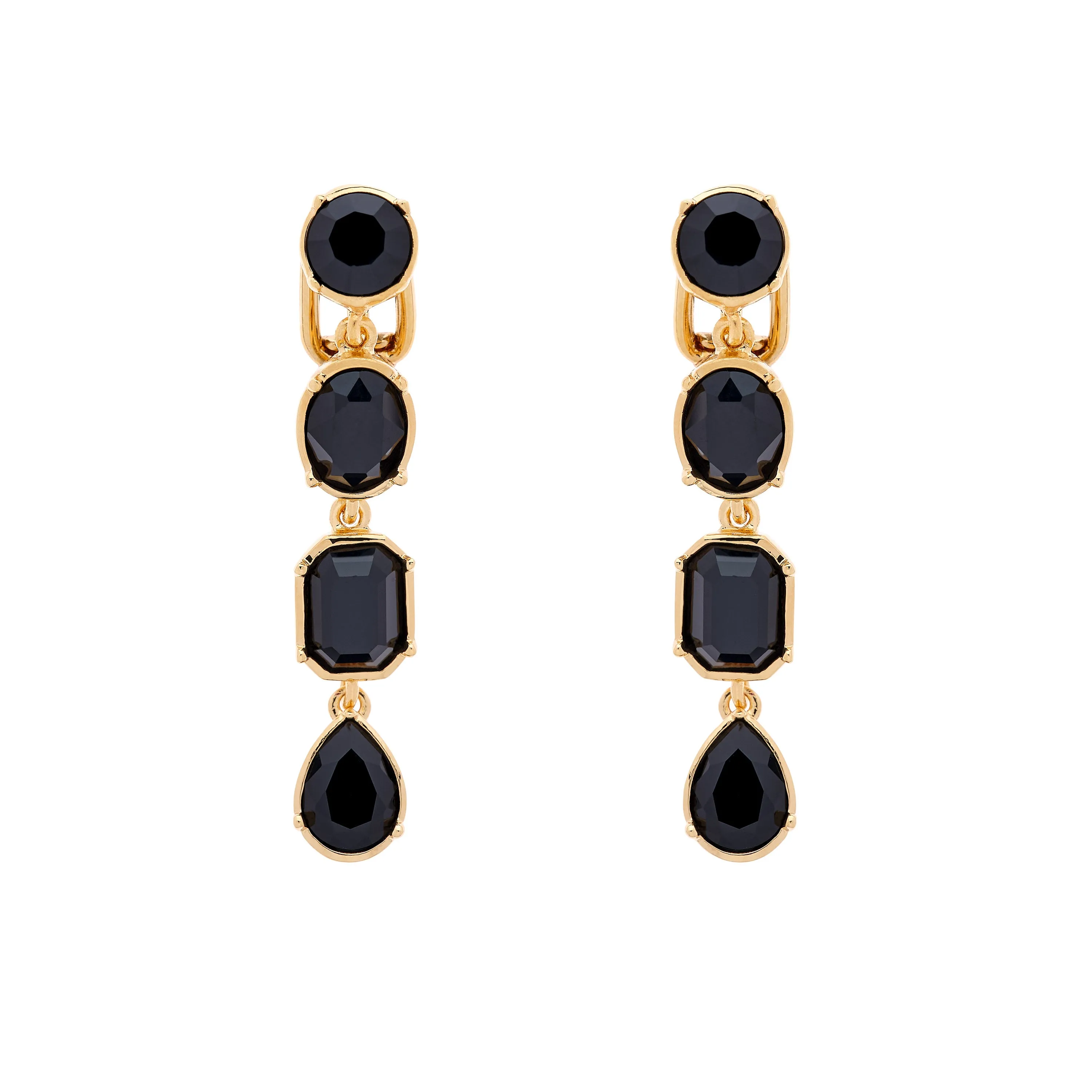Jet Crystal Statement Clip Earrings
