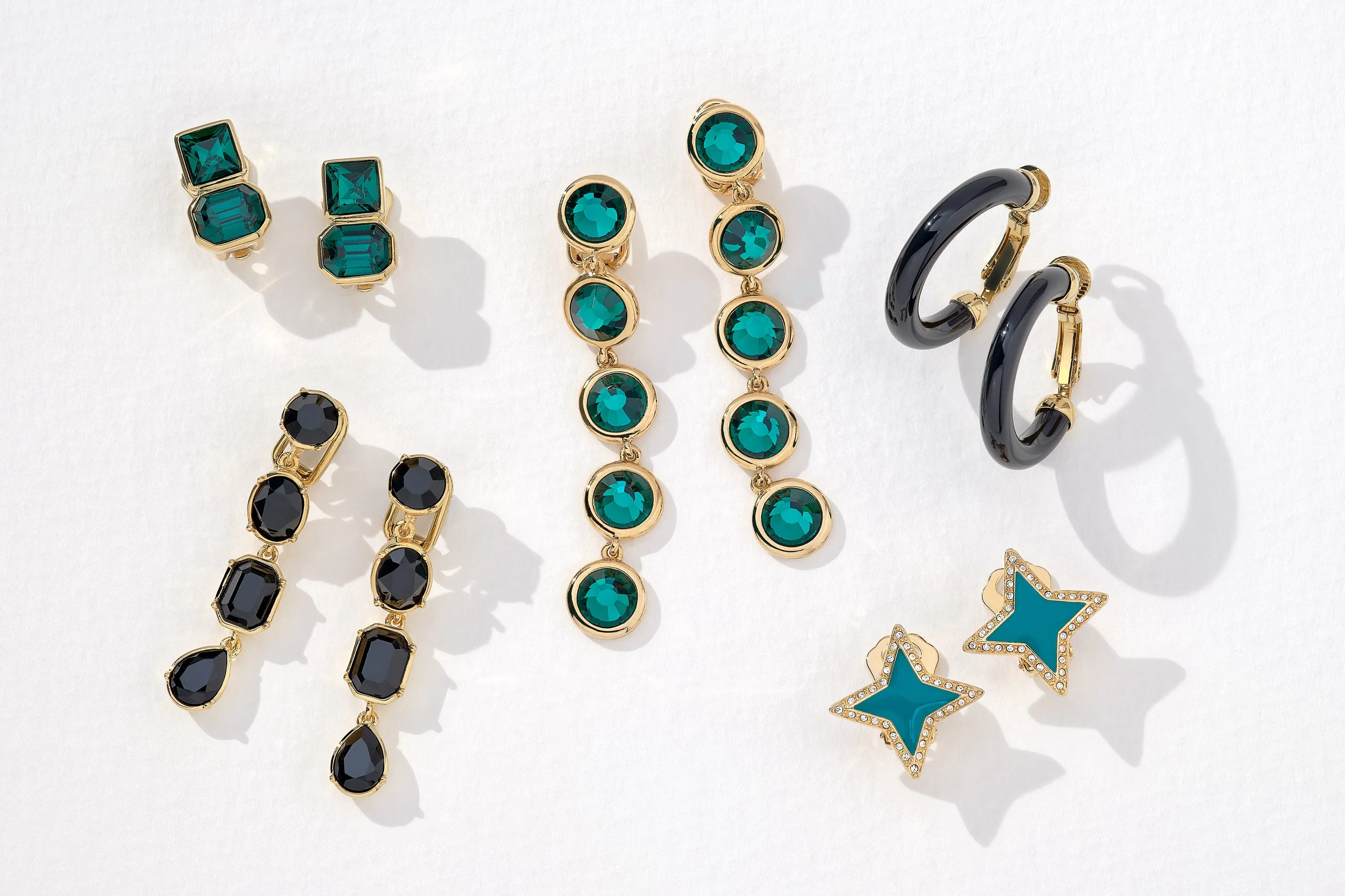 Jet Crystal Statement Clip Earrings