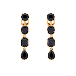 Jet Crystal Statement Clip Earrings