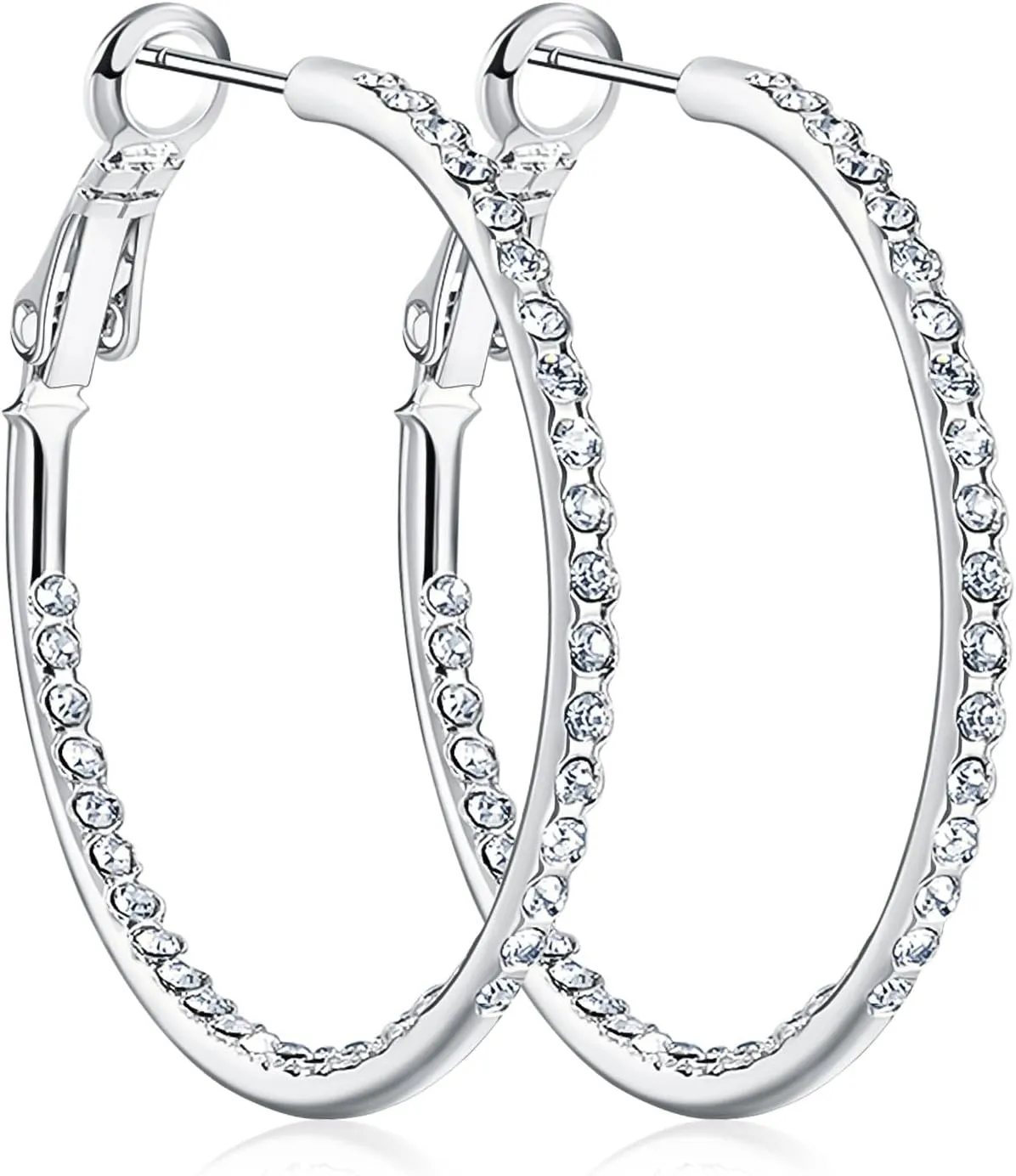 KOSE 14K Gold Hoop Earrings for Women Hypoallergenice, 35mm Rhinestone Hoop Earrings with 14K Gold Plated, Gift for Women and Friend
