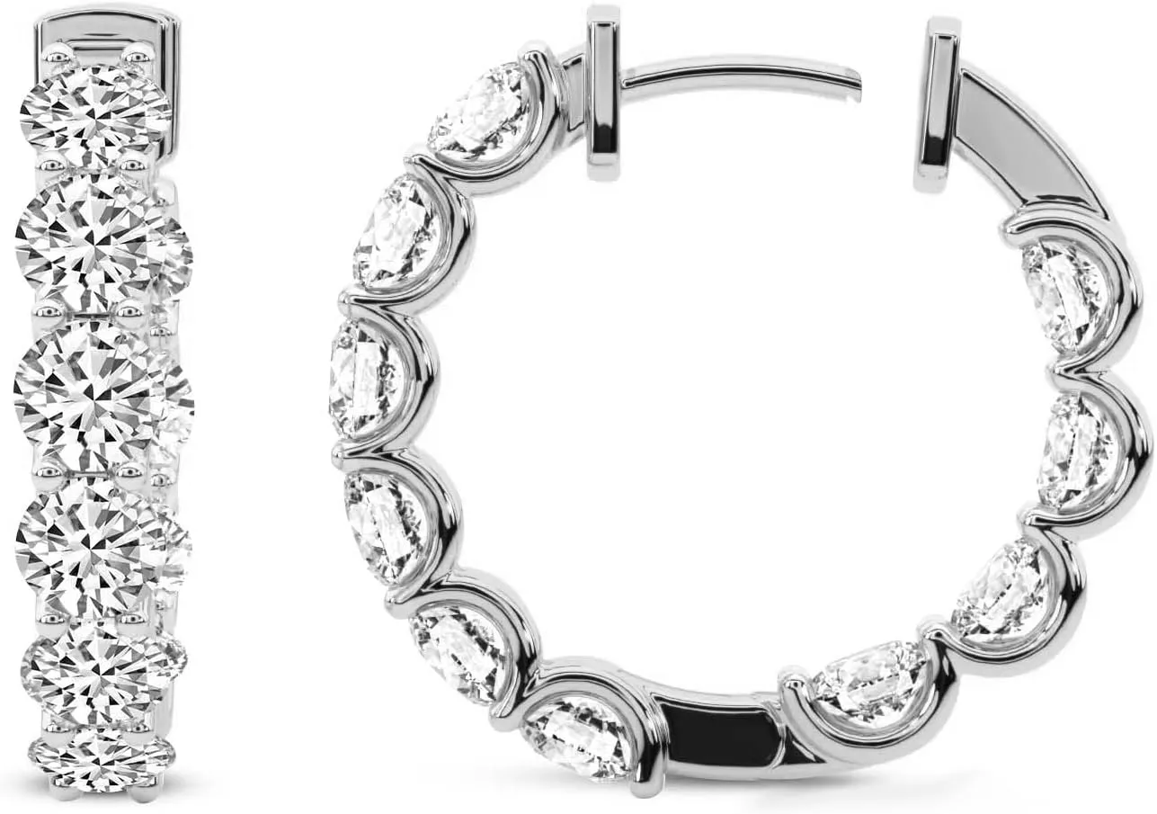 Lab Grown Diamond Hoop Earrings For Women | 2-8 Carats IGI Certified Diamond FG-VS Quality | 14K Gold Or Platinum | Friendly Diamonds