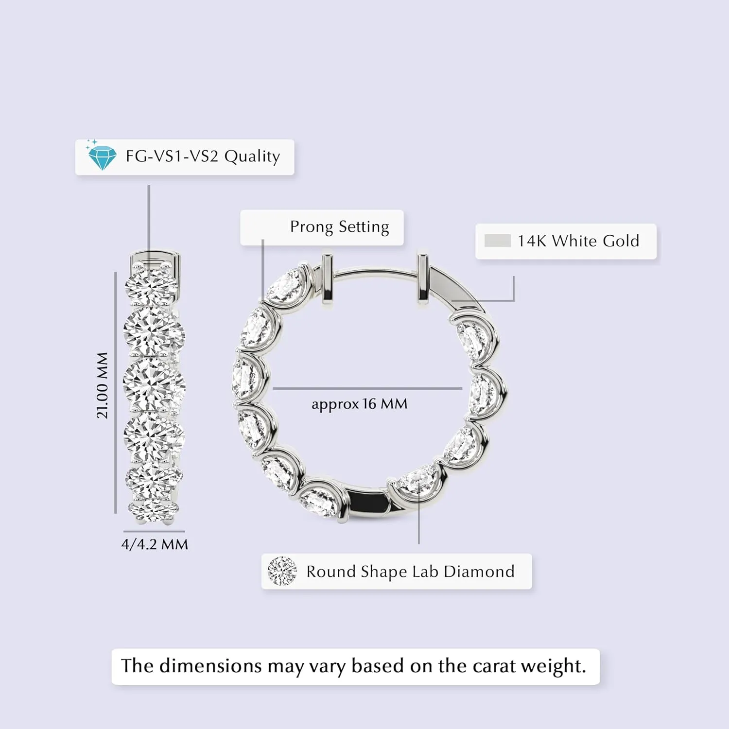 Lab Grown Diamond Hoop Earrings For Women | 2-8 Carats IGI Certified Diamond FG-VS Quality | 14K Gold Or Platinum | Friendly Diamonds