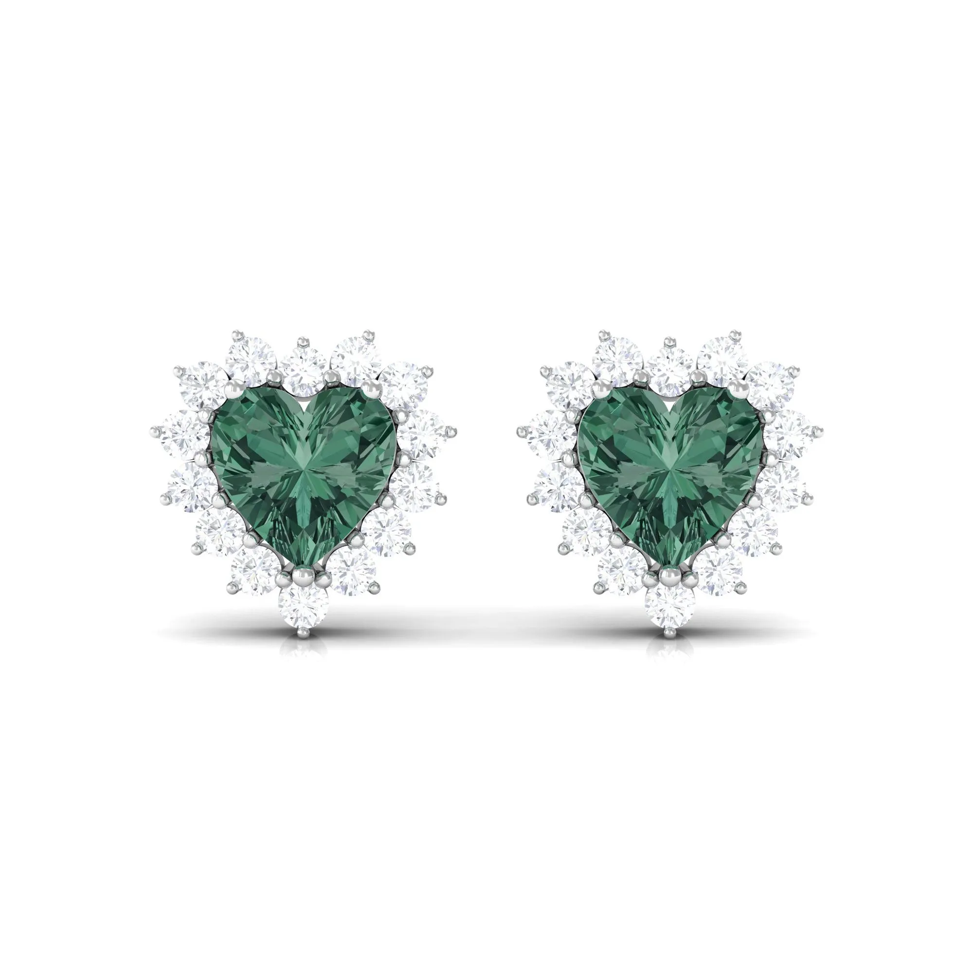 Lab Grown Green Sapphire Heart Earrings with Diamond