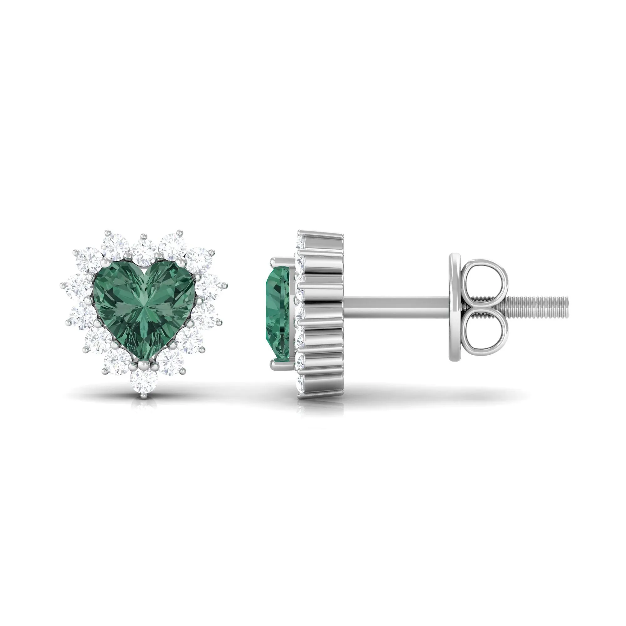 Lab Grown Green Sapphire Heart Earrings with Diamond