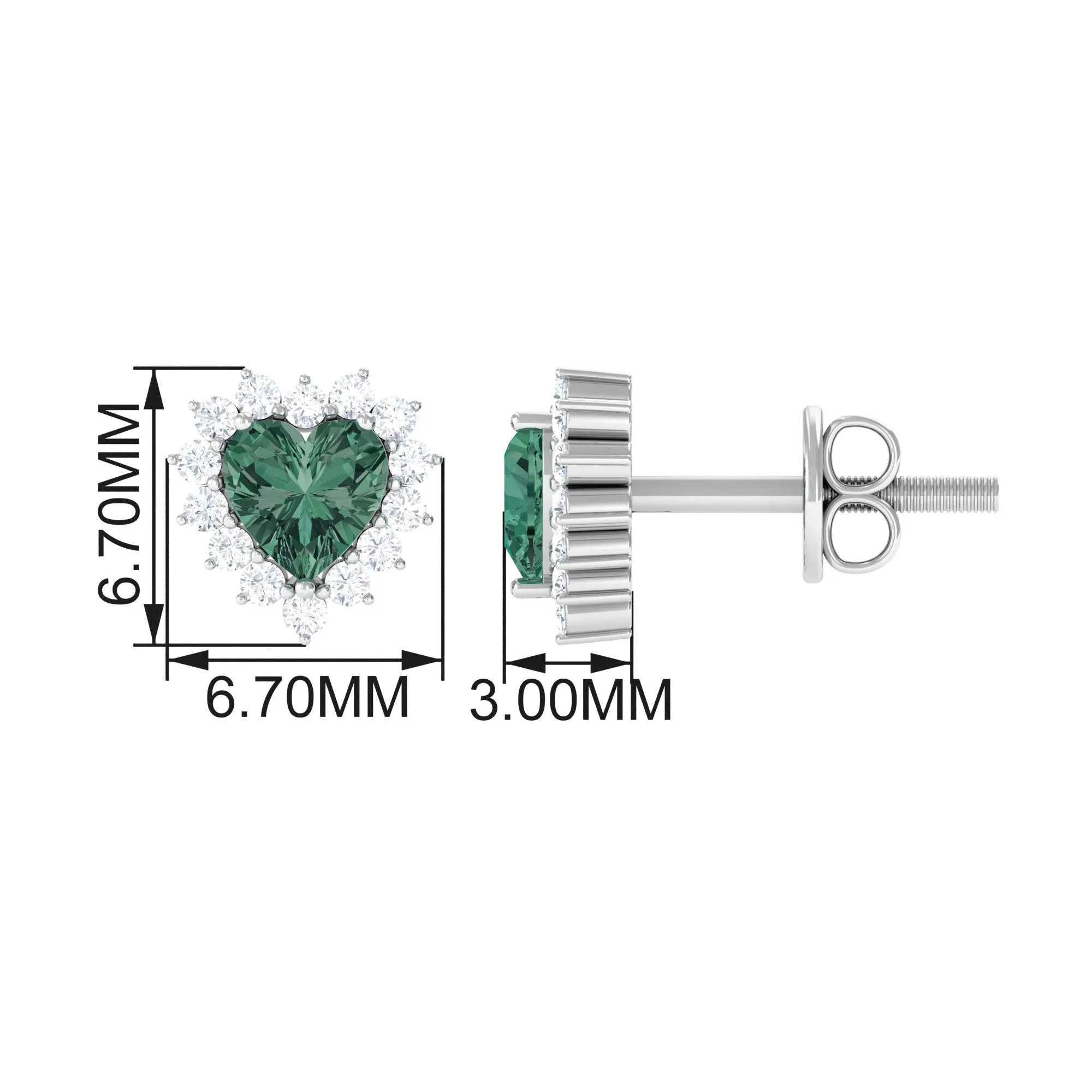 Lab Grown Green Sapphire Heart Earrings with Diamond
