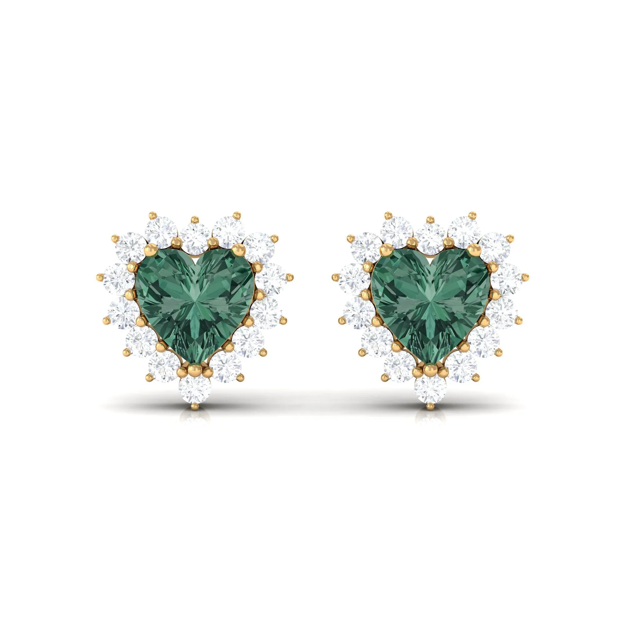 Lab Grown Green Sapphire Heart Earrings with Diamond