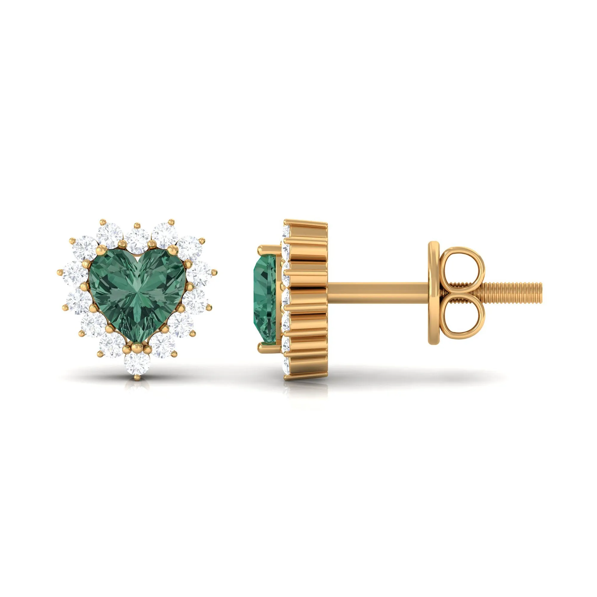 Lab Grown Green Sapphire Heart Earrings with Diamond