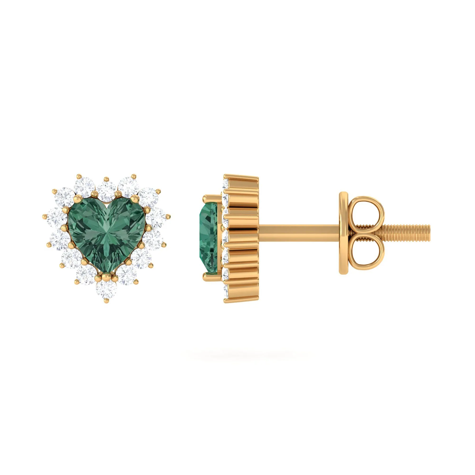 Lab Grown Green Sapphire Heart Earrings with Diamond
