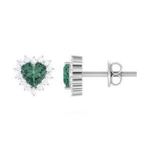 Lab Grown Green Sapphire Heart Earrings with Diamond