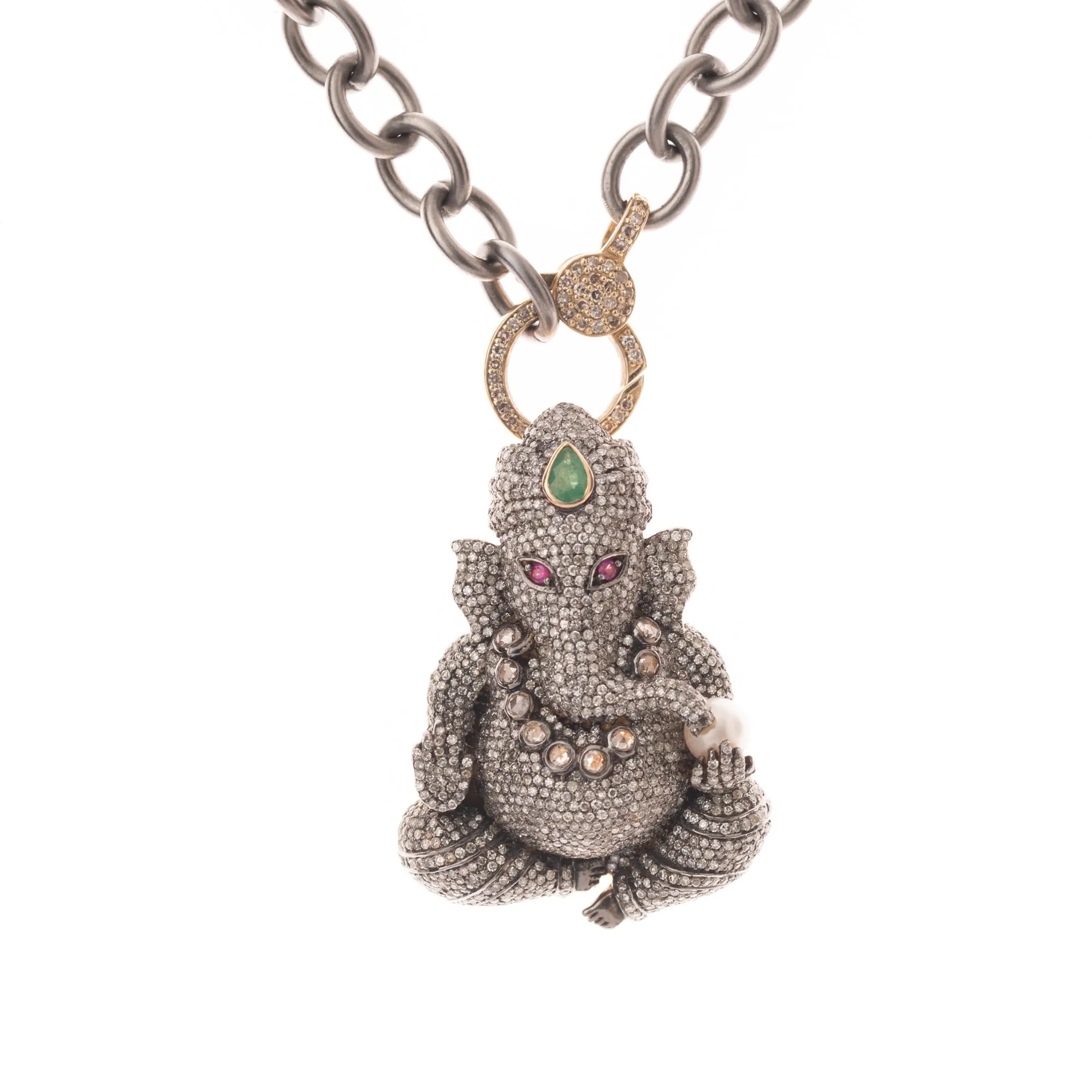Large Pave Silver Ganesha Pendant