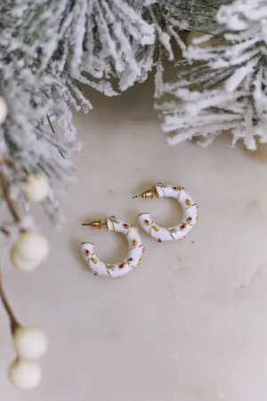 Light Up The Town Christmas Lights Hoop Earrings - White