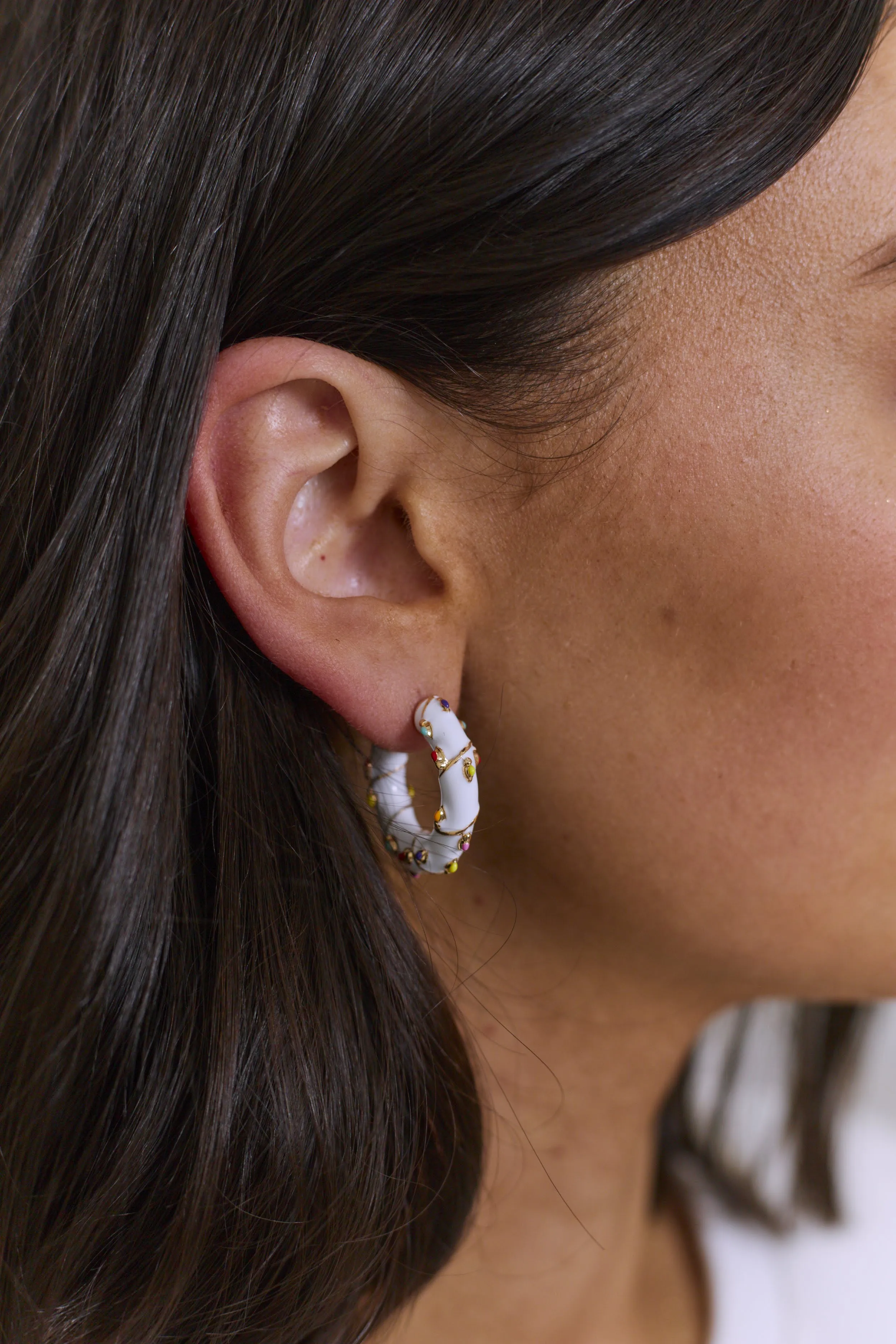 Light Up The Town Christmas Lights Hoop Earrings - White