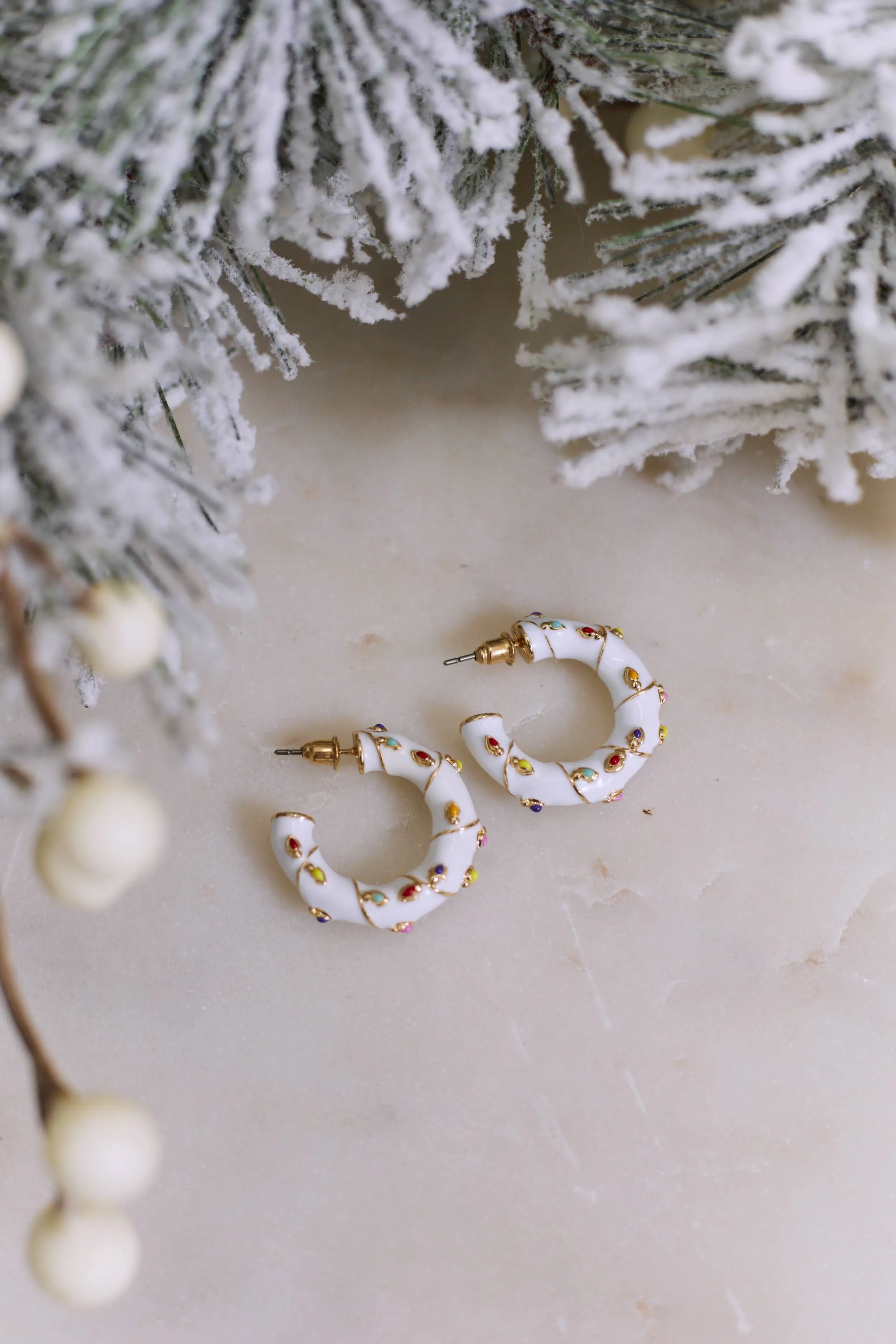 Light Up The Town Christmas Lights Hoop Earrings - White