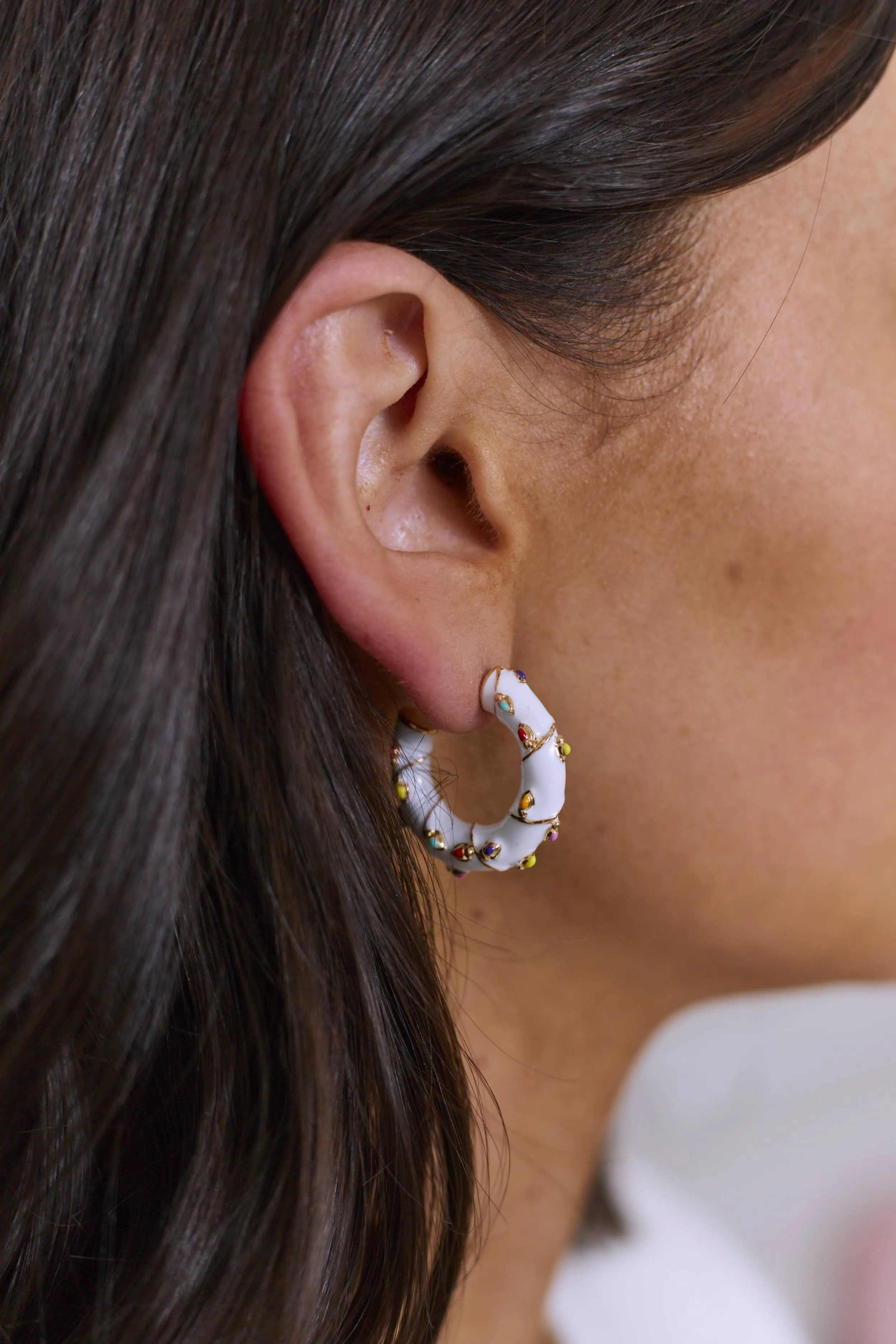 Light Up The Town Christmas Lights Hoop Earrings - White