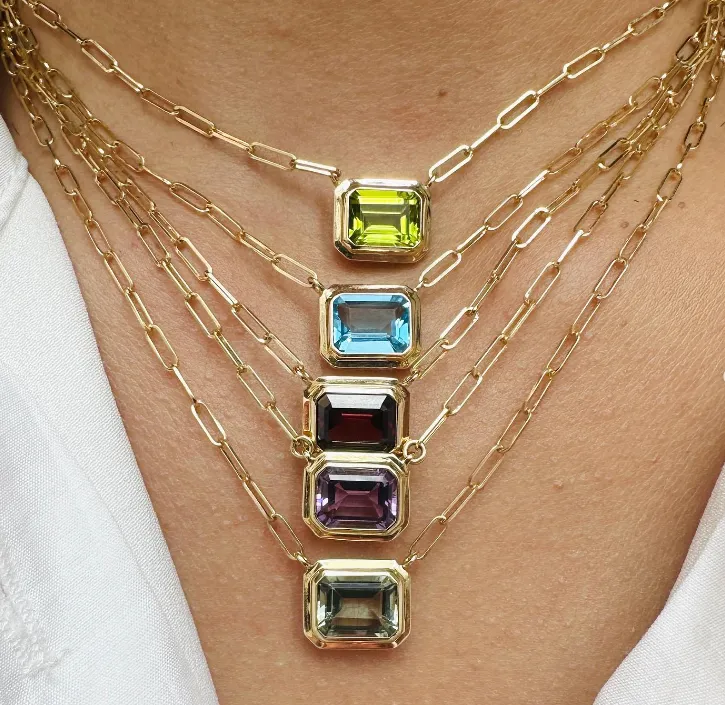 London Blue Topaz Gold Bezel Manhattan Necklace