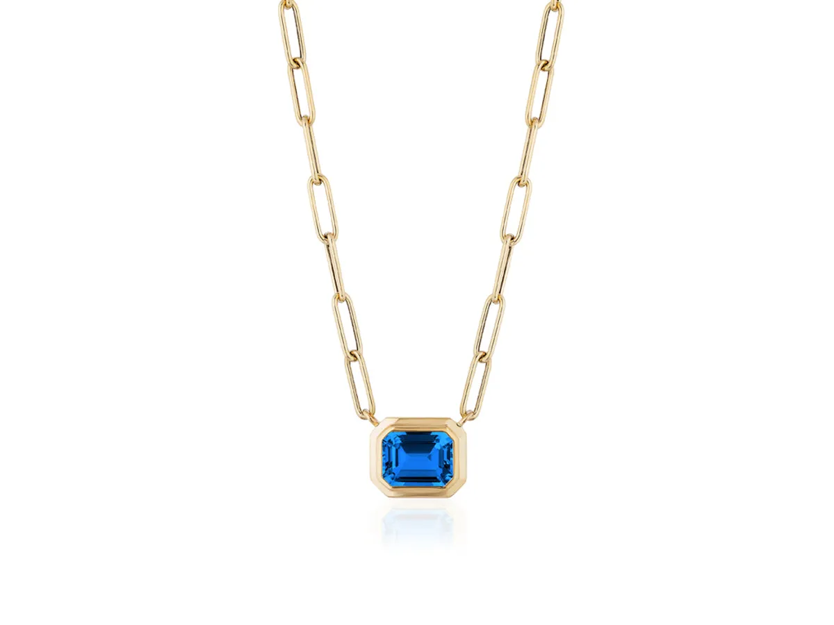 London Blue Topaz Gold Bezel Manhattan Necklace