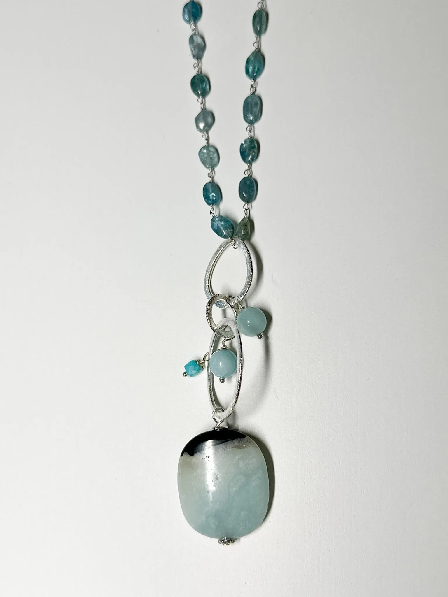 Long Amazonite Aquamarine nh necklace -silver