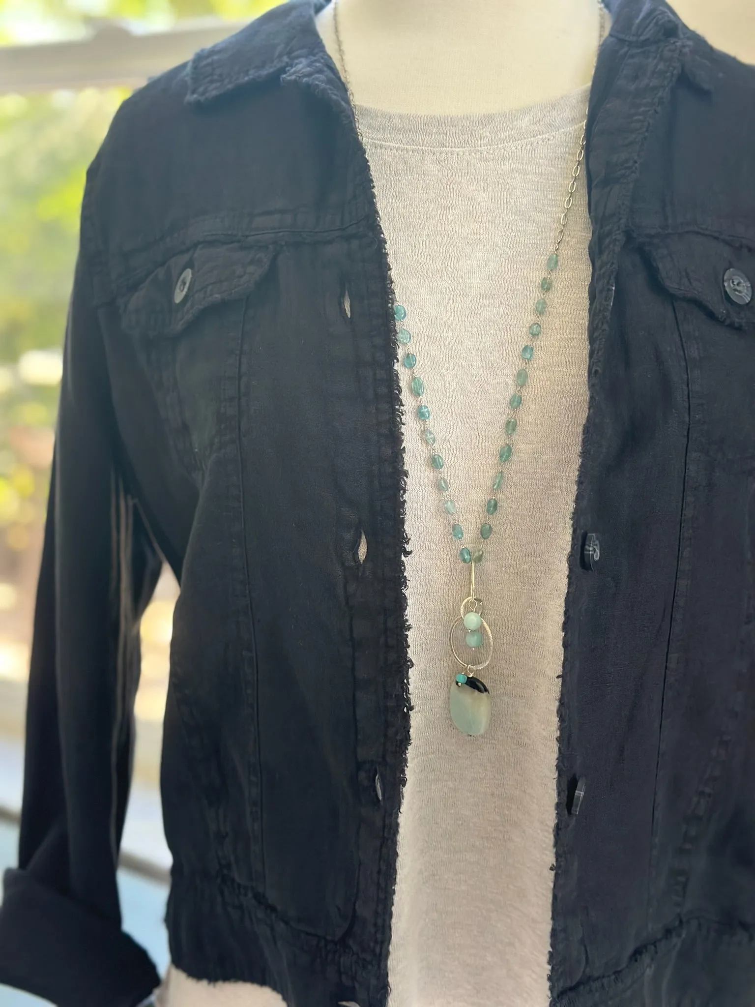 Long Amazonite Aquamarine nh necklace -silver
