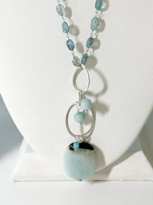 Long Amazonite Aquamarine nh necklace -silver
