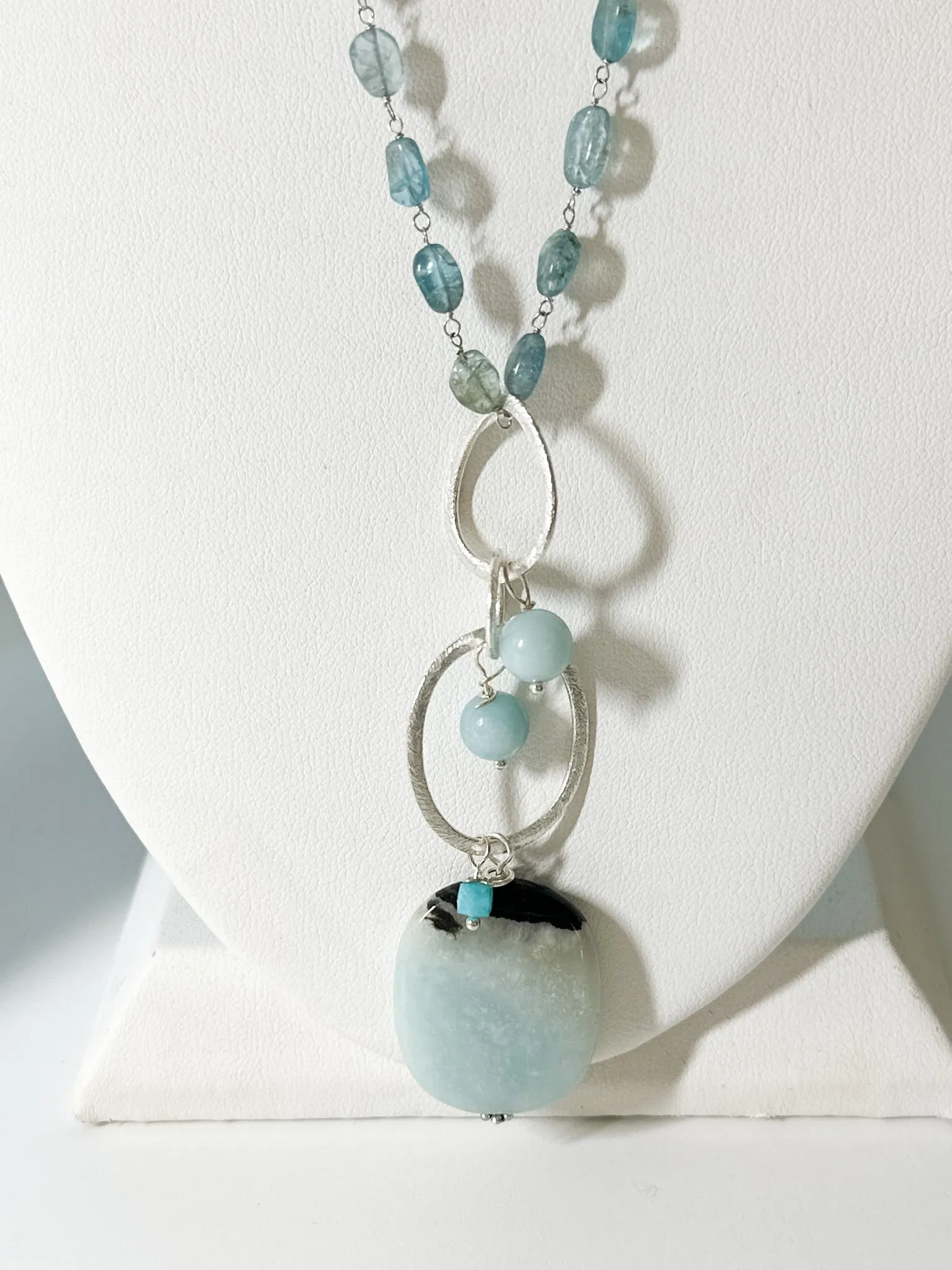Long Amazonite Aquamarine nh necklace -silver